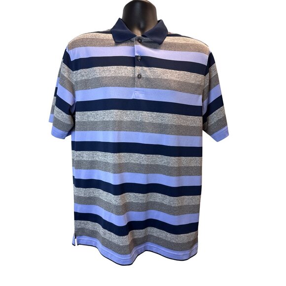 Walter Hagen Men's Blue Striped Short Sleeve Polo Shirt W/ Navy Collar Sz M - Picture 1 of 8